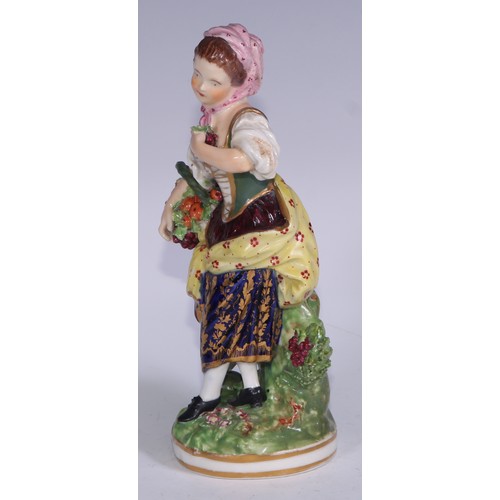 680 - A Derby figure, Summer, from the French Seasons, she stands, gathering flowers, no.123, 18cm high, r... 