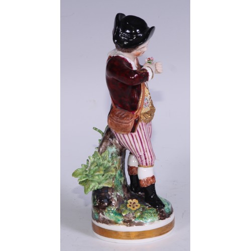 680 - A Derby figure, Summer, from the French Seasons, she stands, gathering flowers, no.123, 18cm high, r... 