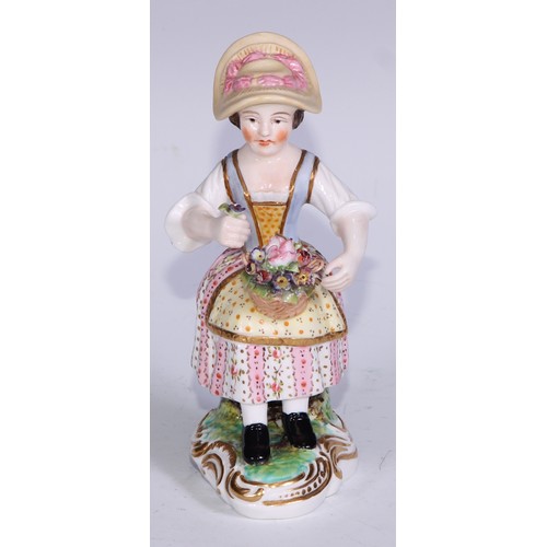 680 - A Derby figure, Summer, from the French Seasons, she stands, gathering flowers, no.123, 18cm high, r... 