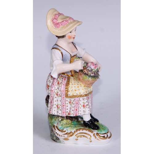 680 - A Derby figure, Summer, from the French Seasons, she stands, gathering flowers, no.123, 18cm high, r... 