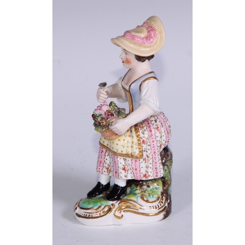 680 - A Derby figure, Summer, from the French Seasons, she stands, gathering flowers, no.123, 18cm high, r... 