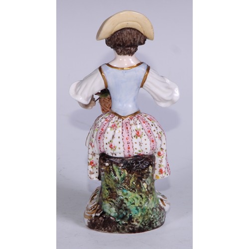 680 - A Derby figure, Summer, from the French Seasons, she stands, gathering flowers, no.123, 18cm high, r... 