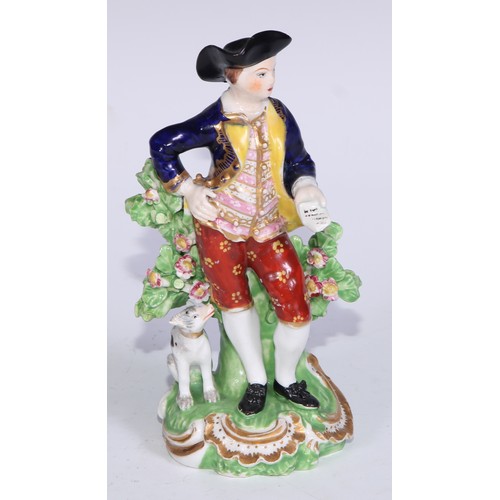 711 - A pair of Derby figures, Companion Gardeners, she with watering cans, he with a plant pot, the talle... 