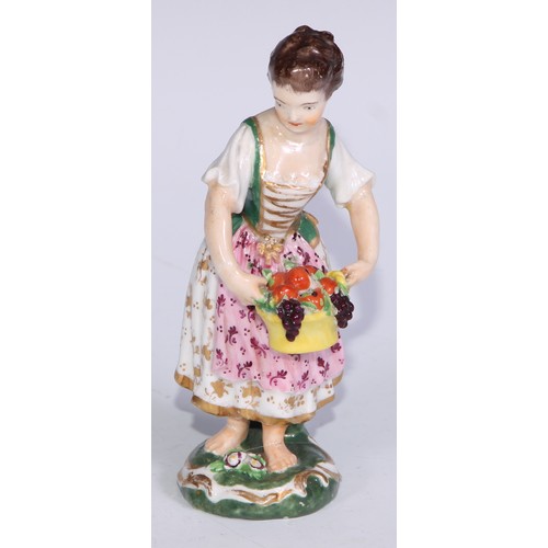 711 - A pair of Derby figures, Companion Gardeners, she with watering cans, he with a plant pot, the talle... 