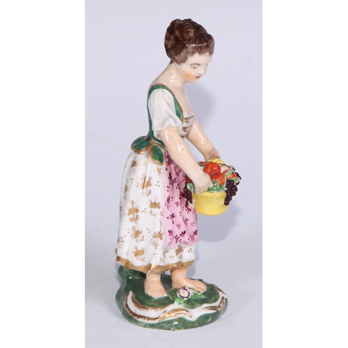 711 - A pair of Derby figures, Companion Gardeners, she with watering cans, he with a plant pot, the talle... 