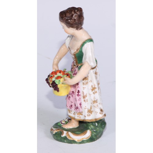 711 - A pair of Derby figures, Companion Gardeners, she with watering cans, he with a plant pot, the talle... 