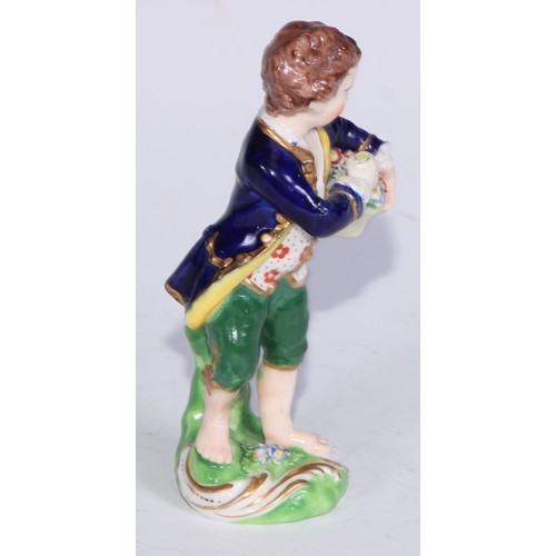 711 - A pair of Derby figures, Companion Gardeners, she with watering cans, he with a plant pot, the talle... 