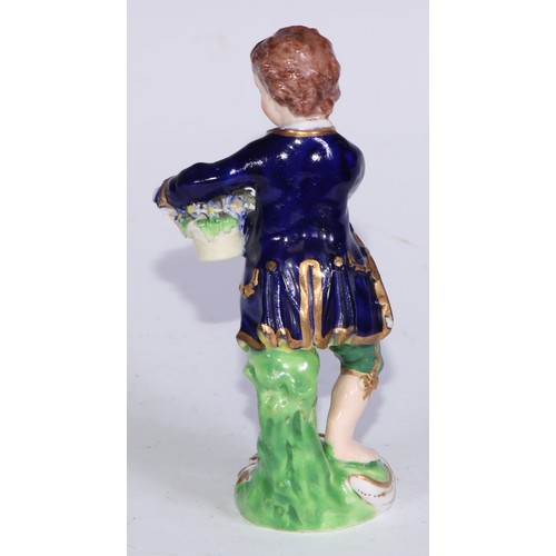 711 - A pair of Derby figures, Companion Gardeners, she with watering cans, he with a plant pot, the talle... 