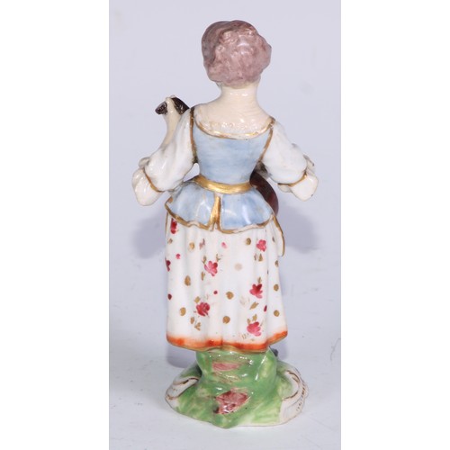 711 - A pair of Derby figures, Companion Gardeners, she with watering cans, he with a plant pot, the talle... 