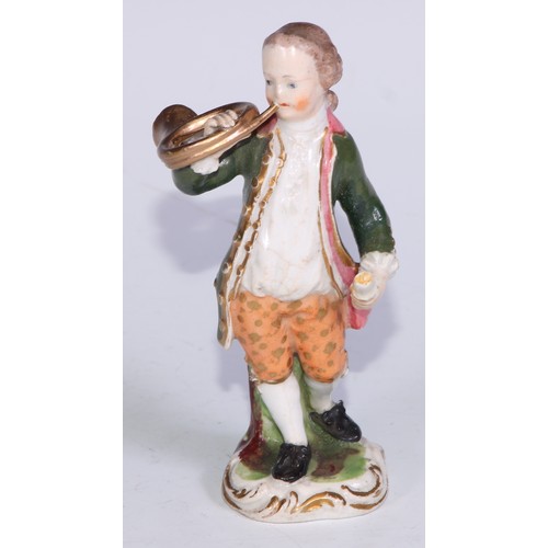 711 - A pair of Derby figures, Companion Gardeners, she with watering cans, he with a plant pot, the talle... 