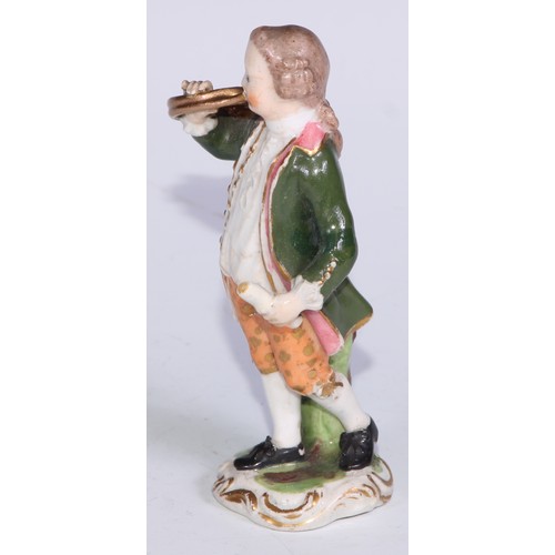 711 - A pair of Derby figures, Companion Gardeners, she with watering cans, he with a plant pot, the talle... 