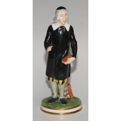 592 - A Derby Crown Porcelain figure, San Grada, modelled with his books, 17cm high, printed mark, c.1880