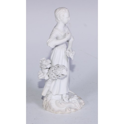 671 - A Derby biscuit porcelain model, of a putto and a dog, no.213, rocky outcrop base, 11.5cm high, c.18... 