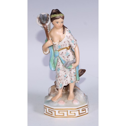 677 - A Derby figure, Fire, emblematic of the element, 16cm high, canted square base, pseudo-Meissen marks... 