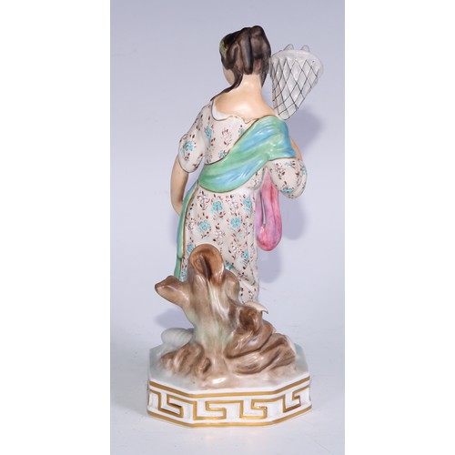 677 - A Derby figure, Fire, emblematic of the element, 16cm high, canted square base, pseudo-Meissen marks... 