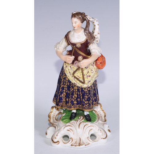 677 - A Derby figure, Fire, emblematic of the element, 16cm high, canted square base, pseudo-Meissen marks... 