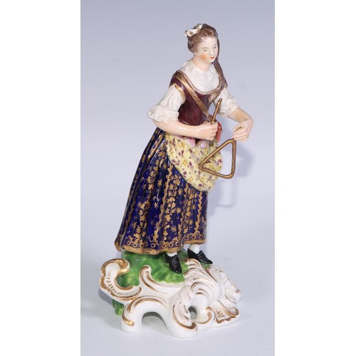 677 - A Derby figure, Fire, emblematic of the element, 16cm high, canted square base, pseudo-Meissen marks... 