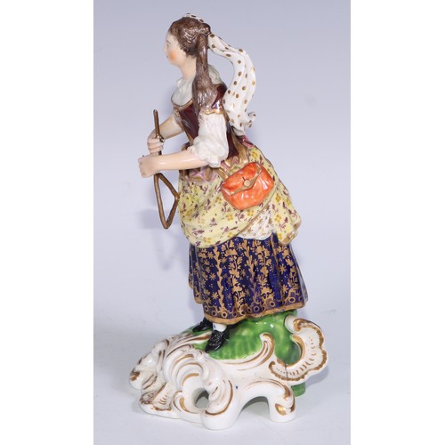 677 - A Derby figure, Fire, emblematic of the element, 16cm high, canted square base, pseudo-Meissen marks... 