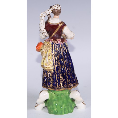 677 - A Derby figure, Fire, emblematic of the element, 16cm high, canted square base, pseudo-Meissen marks... 