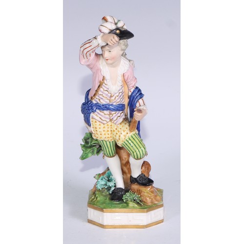 677 - A Derby figure, Fire, emblematic of the element, 16cm high, canted square base, pseudo-Meissen marks... 