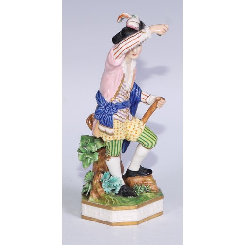 677 - A Derby figure, Fire, emblematic of the element, 16cm high, canted square base, pseudo-Meissen marks... 