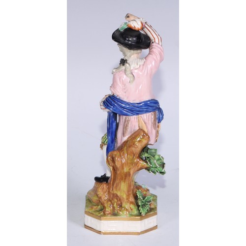 677 - A Derby figure, Fire, emblematic of the element, 16cm high, canted square base, pseudo-Meissen marks... 