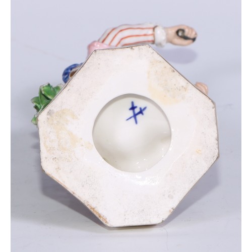 677 - A Derby figure, Fire, emblematic of the element, 16cm high, canted square base, pseudo-Meissen marks... 