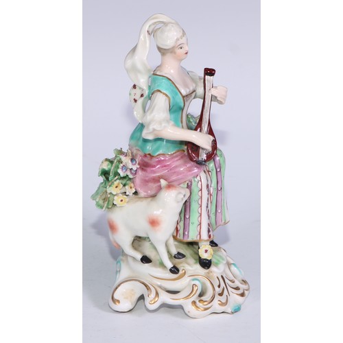 677 - A Derby figure, Fire, emblematic of the element, 16cm high, canted square base, pseudo-Meissen marks... 