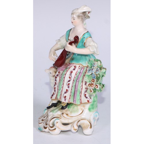 677 - A Derby figure, Fire, emblematic of the element, 16cm high, canted square base, pseudo-Meissen marks... 