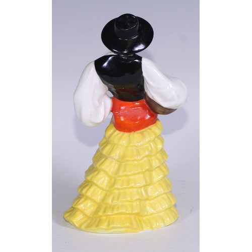 636 - A Royal Crown Derby figure, Spanish Duet, he stands wearing a black hat and and long cape, holding a... 