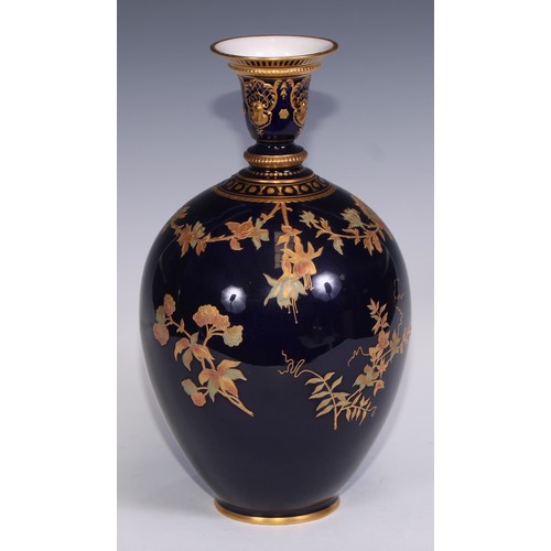 657 - A Royal Crown Derby two-handled ovoid vase and cover, printed in polychrome and gilt with flowers on... 