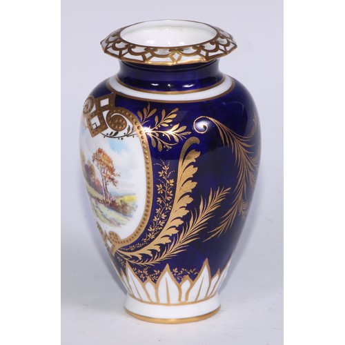 606 - A pair of Royal Crown Derby ovoid vases, painted by W E J Dean, signed, with extensive landscapes, i... 