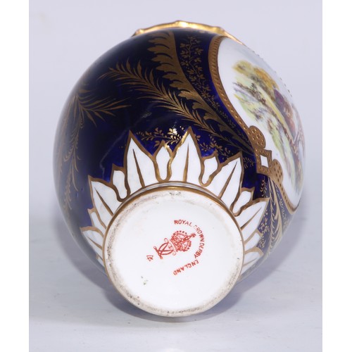 606 - A pair of Royal Crown Derby ovoid vases, painted by W E J Dean, signed, with extensive landscapes, i... 