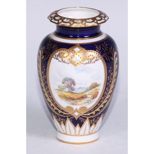 606 - A pair of Royal Crown Derby ovoid vases, painted by W E J Dean, signed, with extensive landscapes, i... 