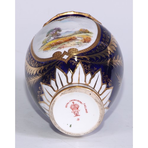 606 - A pair of Royal Crown Derby ovoid vases, painted by W E J Dean, signed, with extensive landscapes, i... 