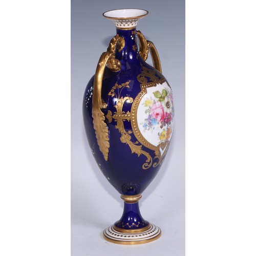 607 - ***LOT WITHDRAWN***A pair of Royal Crown Derby two handled pedestal vases, painted by Charles Harris... 