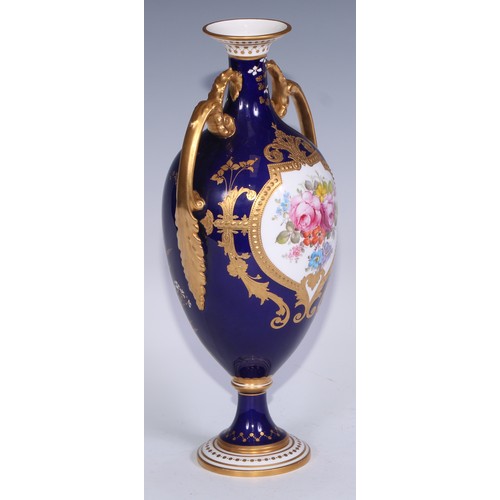 607 - ***LOT WITHDRAWN***A pair of Royal Crown Derby two handled pedestal vases, painted by Charles Harris... 