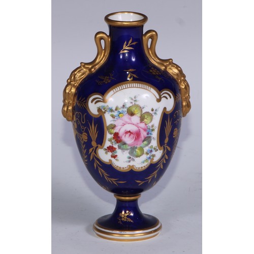 597 - A matched pair of Royal Crown Derby ovoid vases, of French form, painted with reserves of colourful ... 