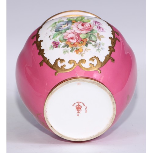 640 - A Royal Crown Derby lobed ovoid jar and cover, painted by G Jessop, signed, with colourful summer fl... 