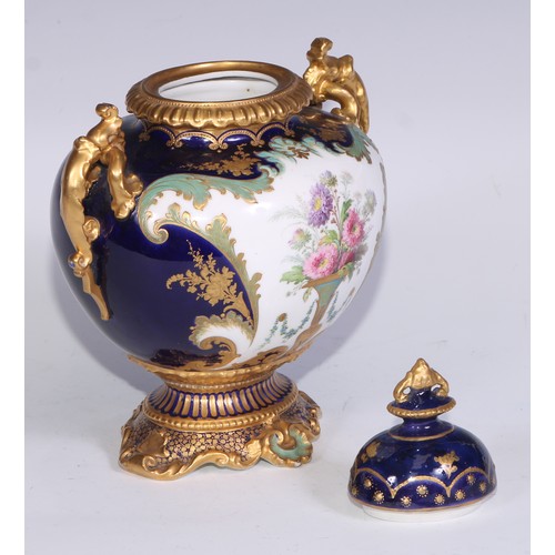 625 - ***LOT WITHDRAWN***A Royal Crown Derby  two handled pedestal  ovoid vase and cover, well painted by ... 