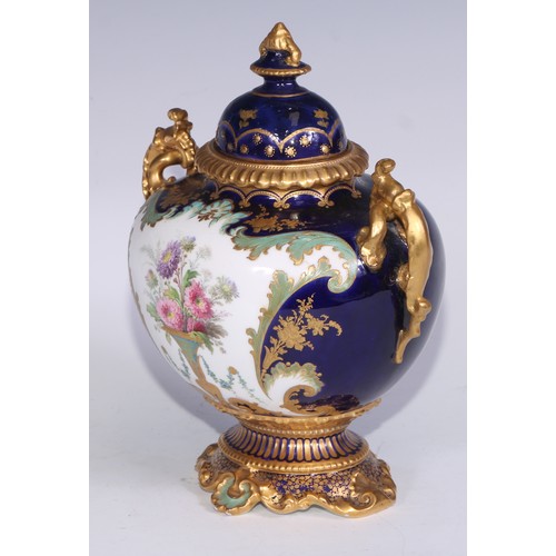 625 - ***LOT WITHDRAWN***A Royal Crown Derby  two handled pedestal  ovoid vase and cover, well painted by ... 