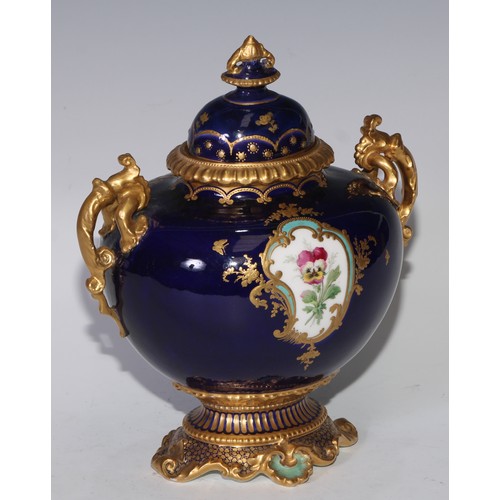 625 - ***LOT WITHDRAWN***A Royal Crown Derby  two handled pedestal  ovoid vase and cover, well painted by ... 