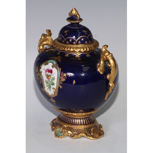 625 - ***LOT WITHDRAWN***A Royal Crown Derby  two handled pedestal  ovoid vase and cover, well painted by ... 