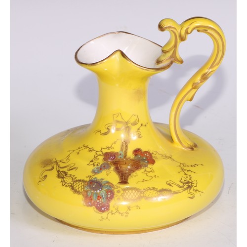 656 - A Royal Crown Derby two-handled boat shaped pedestal vase, moulded and decorated in gilt on a yellow... 