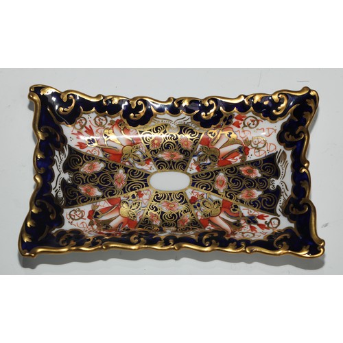 603 - A pair of Royal Crown Derby 2451 Imari pillow-shaped trinket dishes, 13cm wide, printed marks; other... 