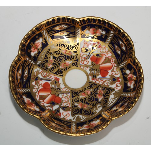 603 - A pair of Royal Crown Derby 2451 Imari pillow-shaped trinket dishes, 13cm wide, printed marks; other... 