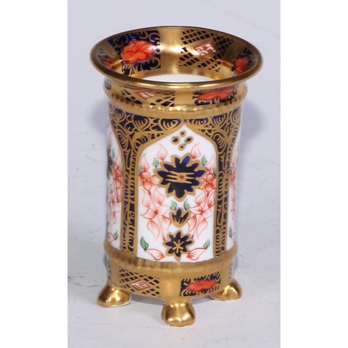 609 - A Royal Crown Derby 1128 Imari miniature ovoid vase, 8cm high, printed mark; an atomizer; etc. (5)