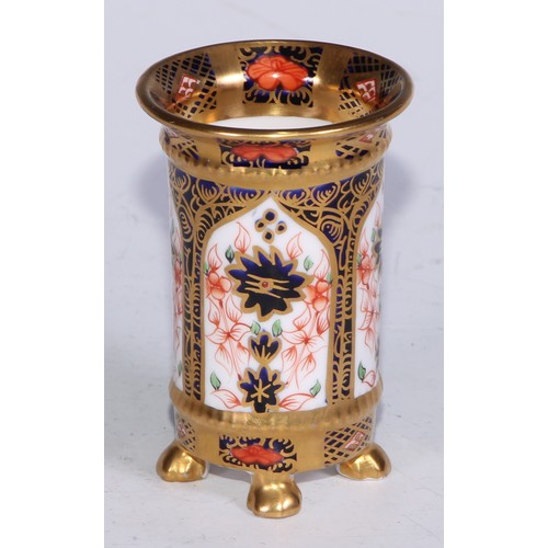 609 - A Royal Crown Derby 1128 Imari miniature ovoid vase, 8cm high, printed mark; an atomizer; etc. (5)