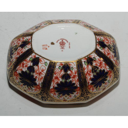 613 - A Royal Crown Derby 1128 pattern lozenge shaped dressing table box and cover, 11cm wide, printed mar... 