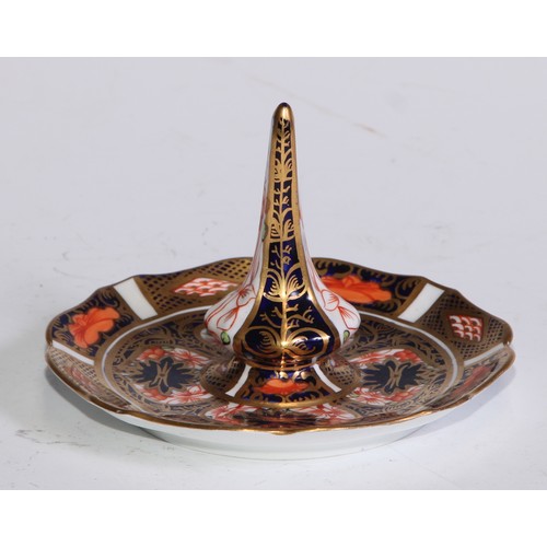 613 - A Royal Crown Derby 1128 pattern lozenge shaped dressing table box and cover, 11cm wide, printed mar... 